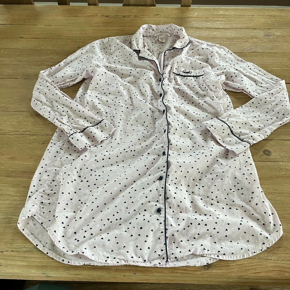 Victoria's Secret Button Up Night Sleep Shirt Hearts Cherish Cotton S